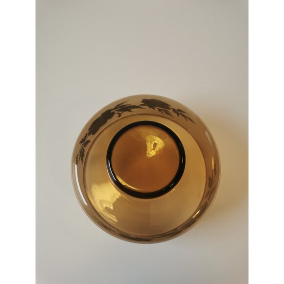 Amber Glass Vintage Gold Floral Accents Serving Dish Gold Gilt Band - Picture 3 of 9